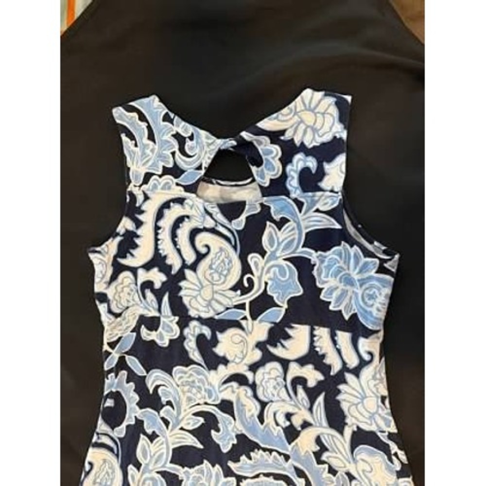 Talbots Navy Blue Paisley Floral Keyhole Back Sleeveless Maxi Dress Large - Picture 3 of 11
